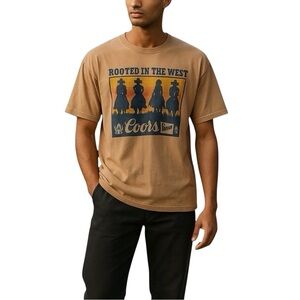 Coors Rooted in the West Junk Food Clothing Graphic Tee in Tan Unisex L XL